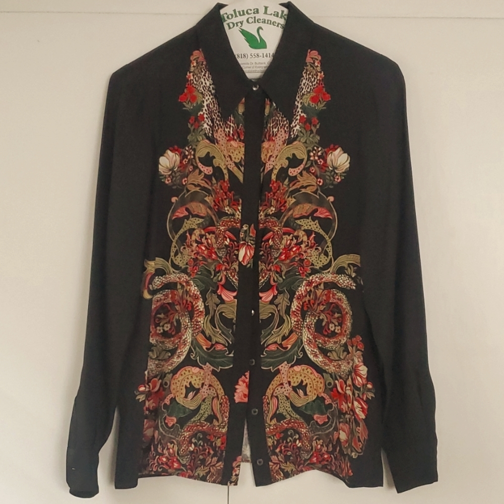 Roberto Cavalli Silk Shirt  jungle snakes design
